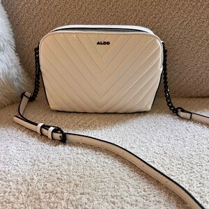 ALDO White Quilted Crossbody with Black Trim and Chain Strap